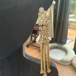 Gold tone rhinestone three bar earrings